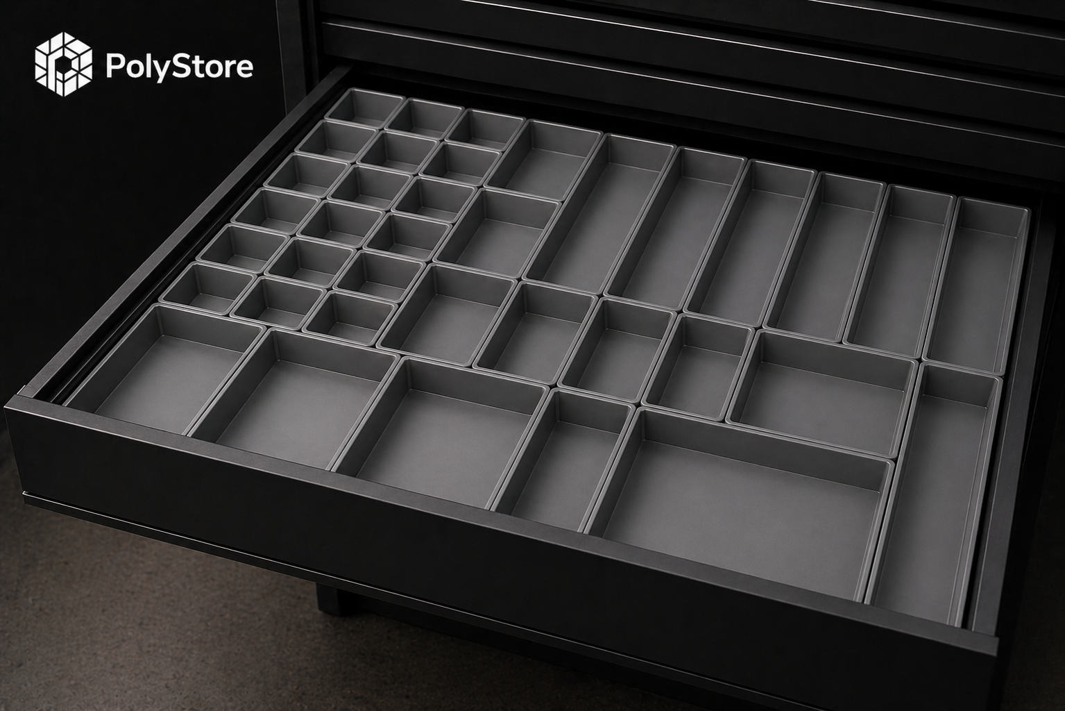 Modułowe organizery PolyStore w szufladach - system 42×42 mm do aranżacji twojej przestrzeni